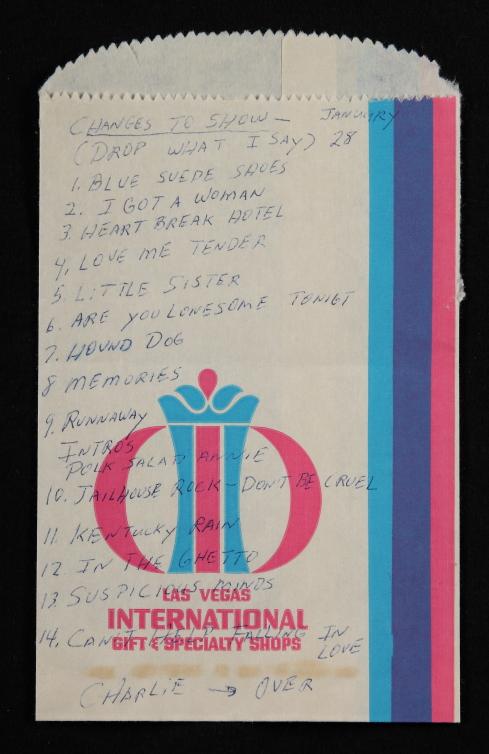Elvis Presley Handwritten Changes to Set List
