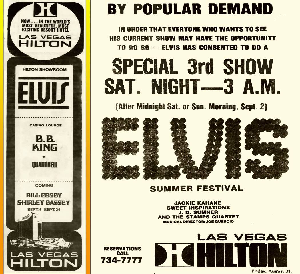 Advert for Elvis show 3am 3rd September 1973