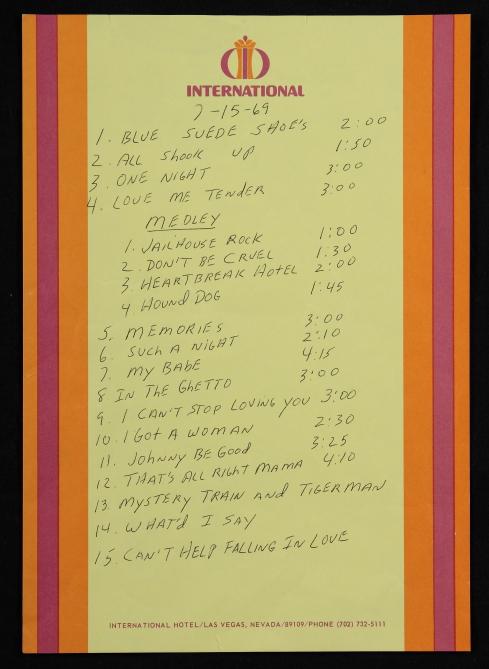 Elvis Presley Handwritten Song List from 1969